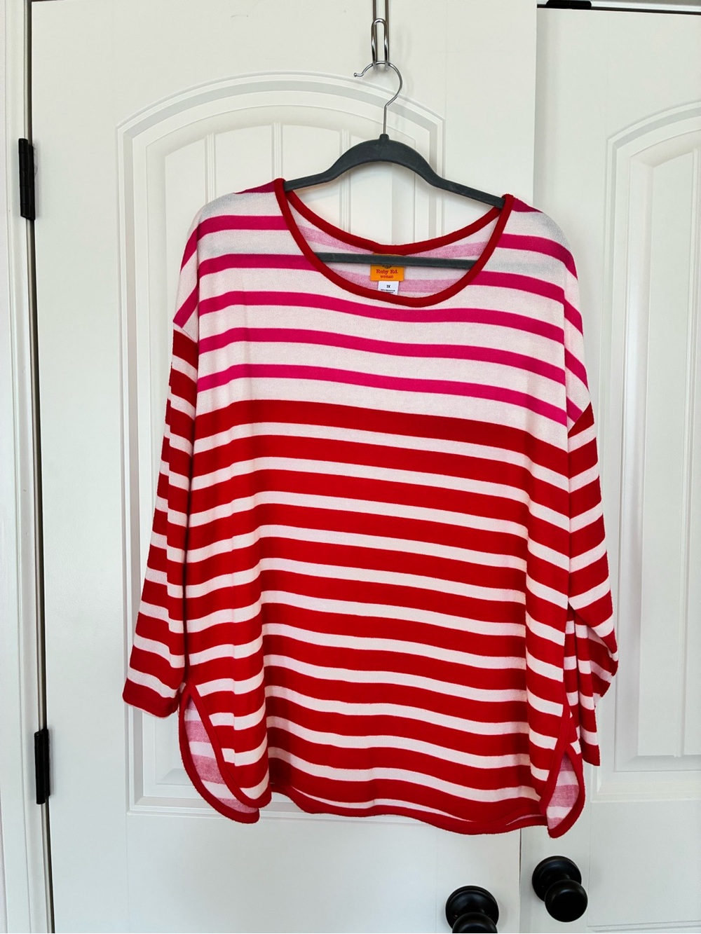 Ruby Rd. Red & Pink Striped Long Sleeve Tee